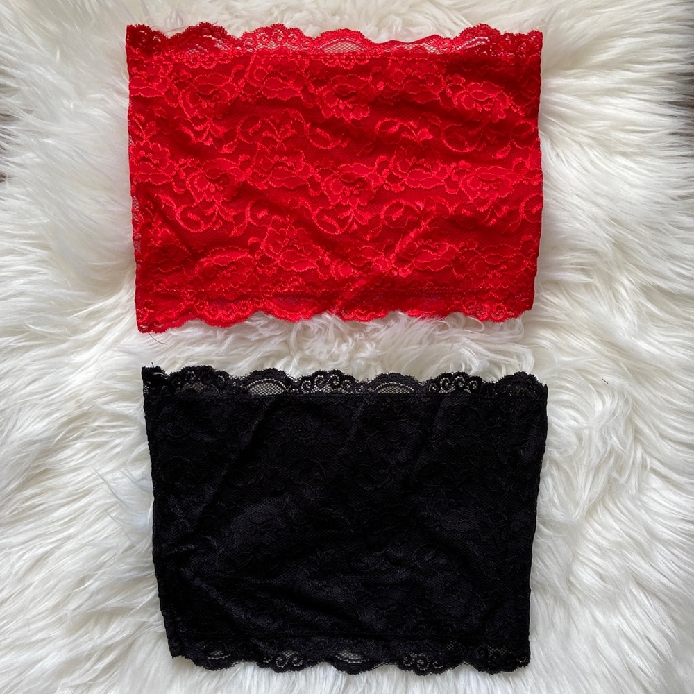NWT Bundle of 2 Red and Black Lace Bandeau Tops Size‎ Small
